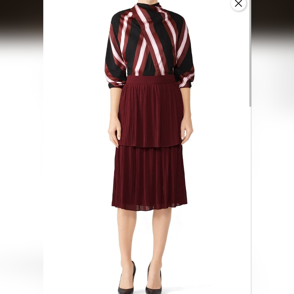 Beautiful Burgundy Midi Pleated Skirt